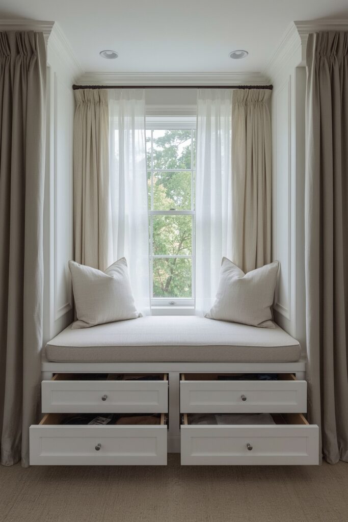 Built-In Window Seat with Hidden Storage Drawers
