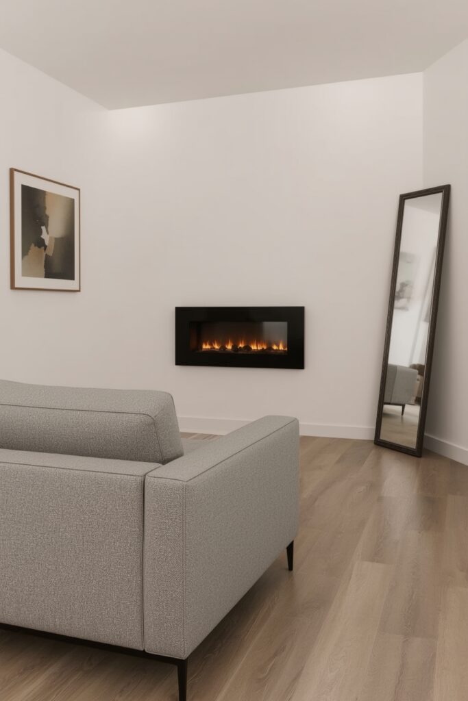 Sofa Facing a Wall-Mounted Electric Fireplace