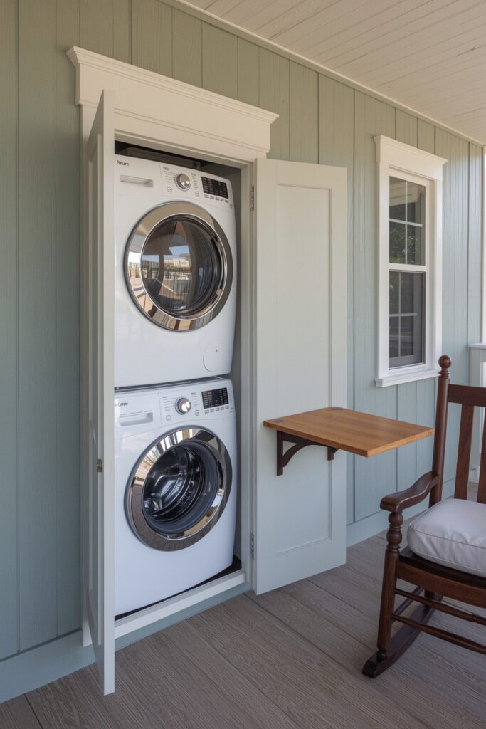Fold-Out Laundry Cabinet on Porch

