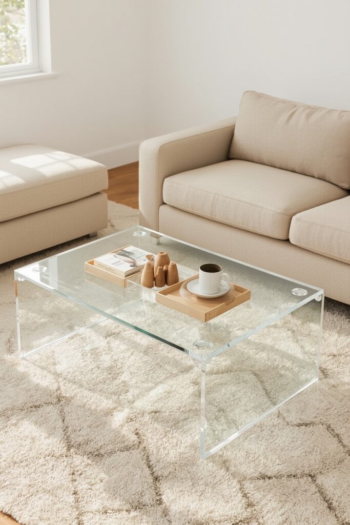 Acrylic or Glass Coffee Table to Reduce Visual Weight