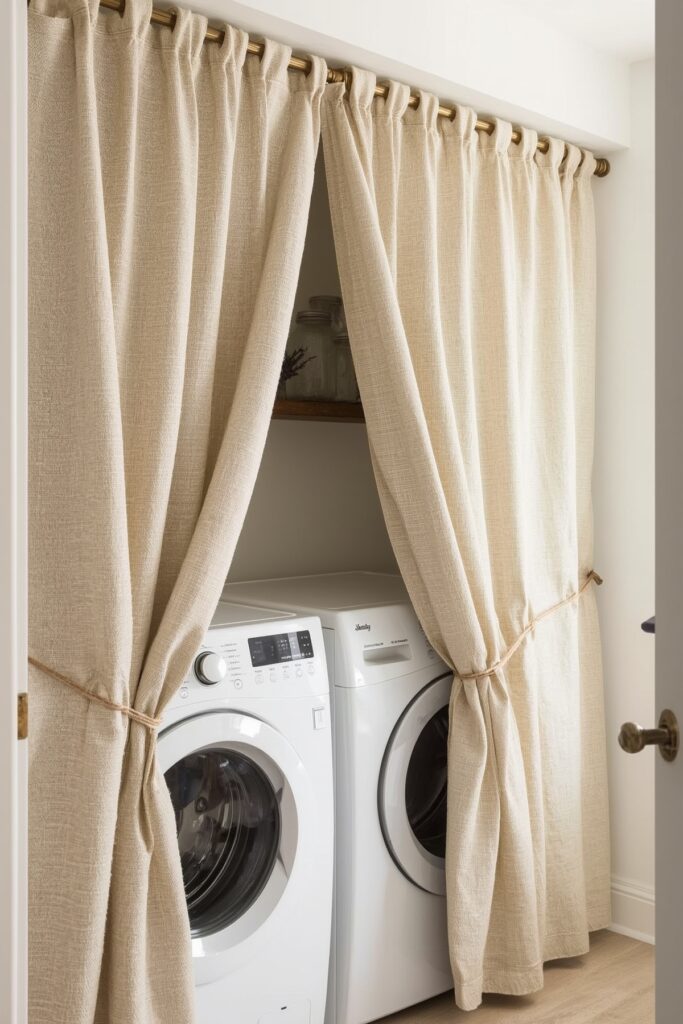 Concealed Washer Curtain with Drop Cloth


