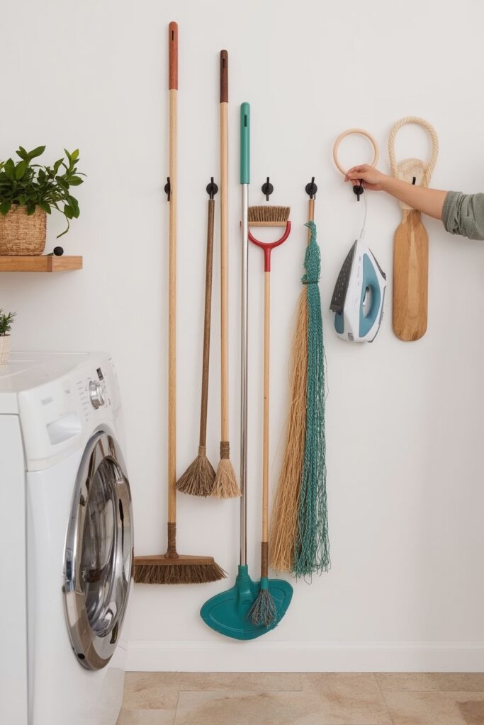  Hooks for Mops, Brooms & Iron Boards on Side Wall

