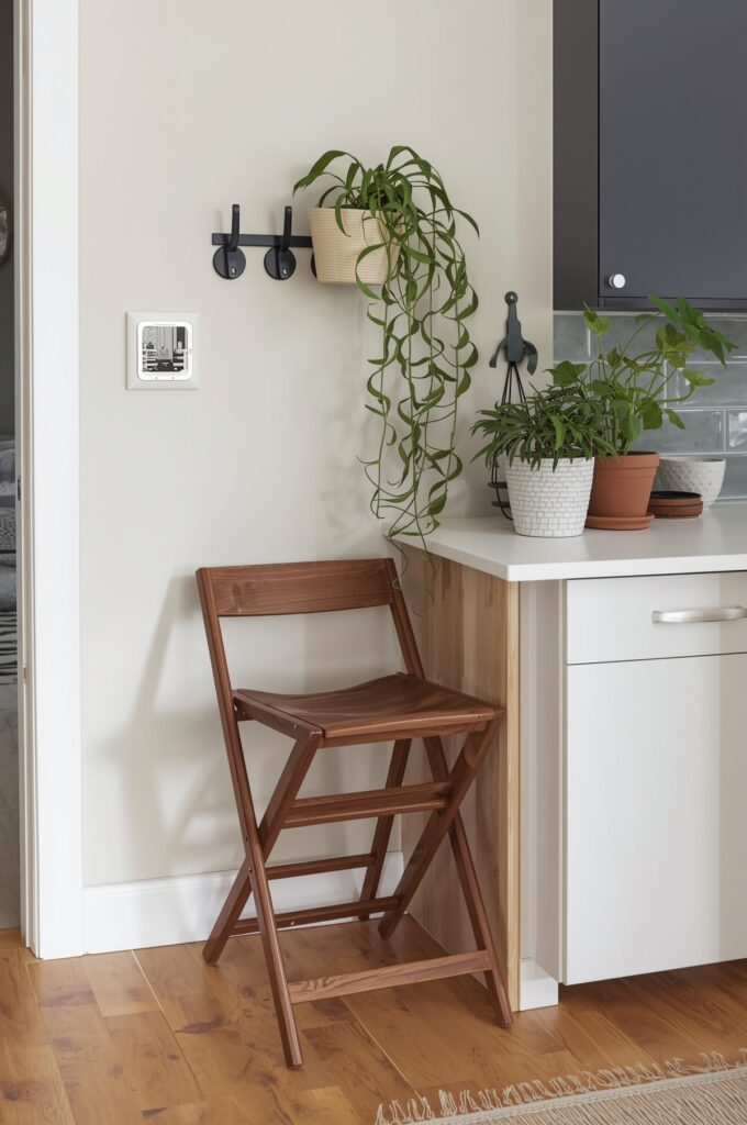 Foldable Kitchen Stools Stored on Hooks