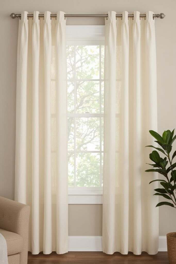 Tall Curtains Hung Close to the Ceiling