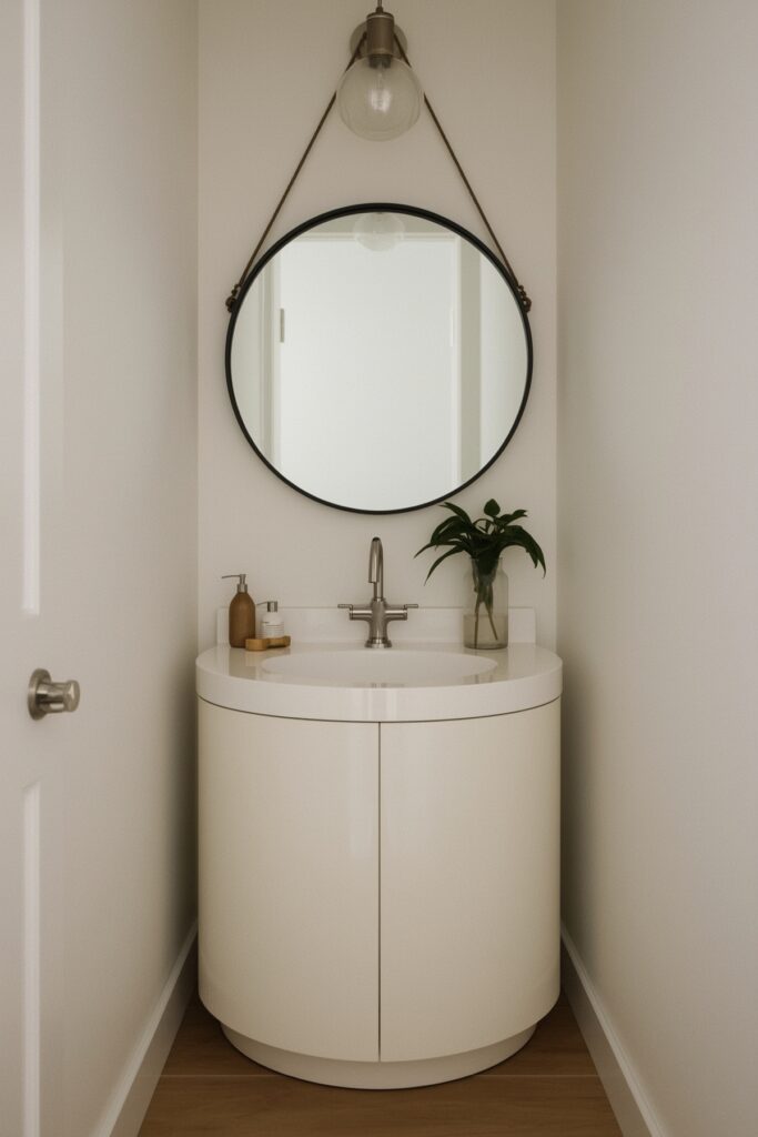 Curved Sink Cabinet in Narrow Nook

