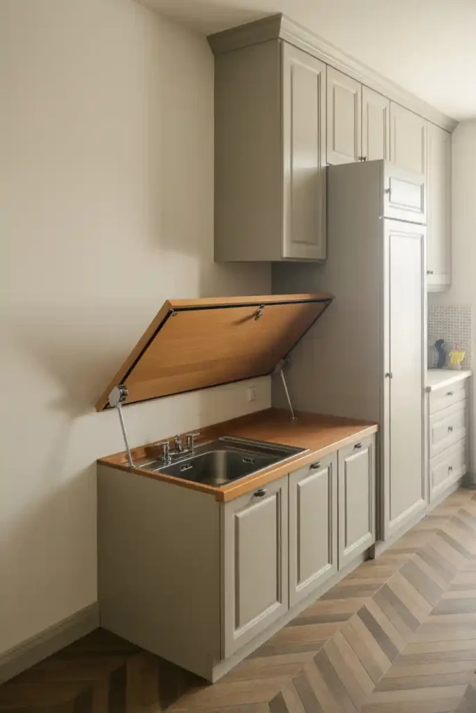 Concealed Sink Under Lift-Up Countertop
