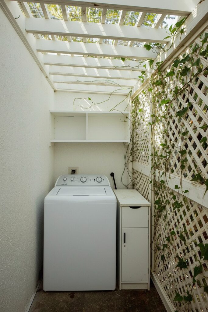 Side Yard Utility Nook with Lattice Screen
