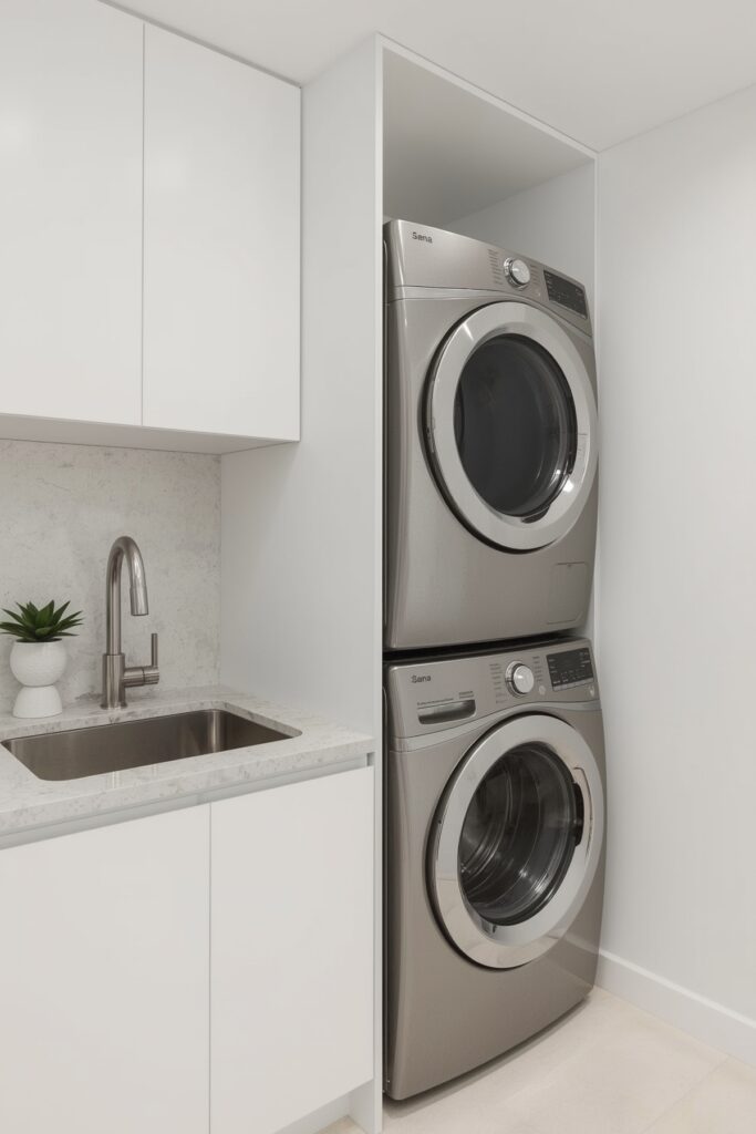 Slim Undermount Sink Beside Stackable Units
