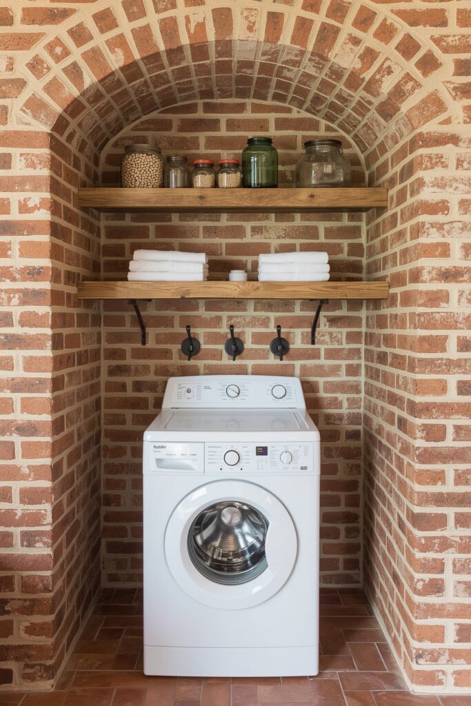 Brick-Backed Laundry Alcove with Storage


