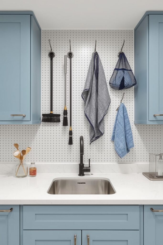 Compact Sink with Pegboard Wall Storage