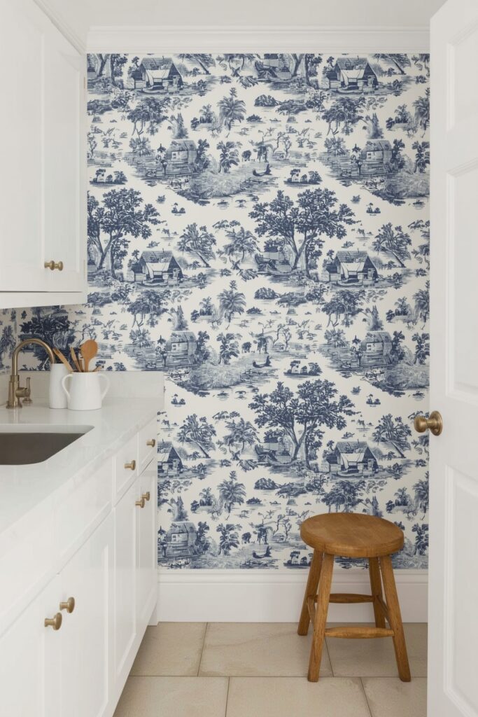 Classic Toile-Inspired Laundry Scene

