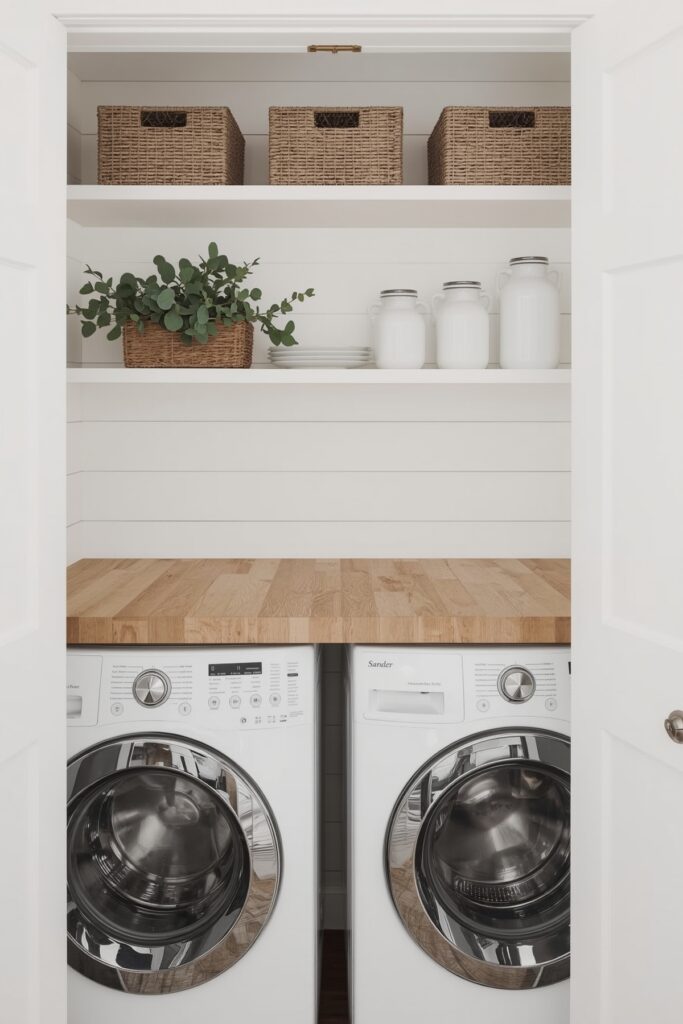 Farmhouse-Style Closet with Shiplap Walls