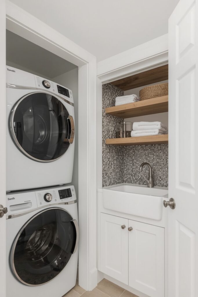 Stacked Machine Niche with Corner Sink
