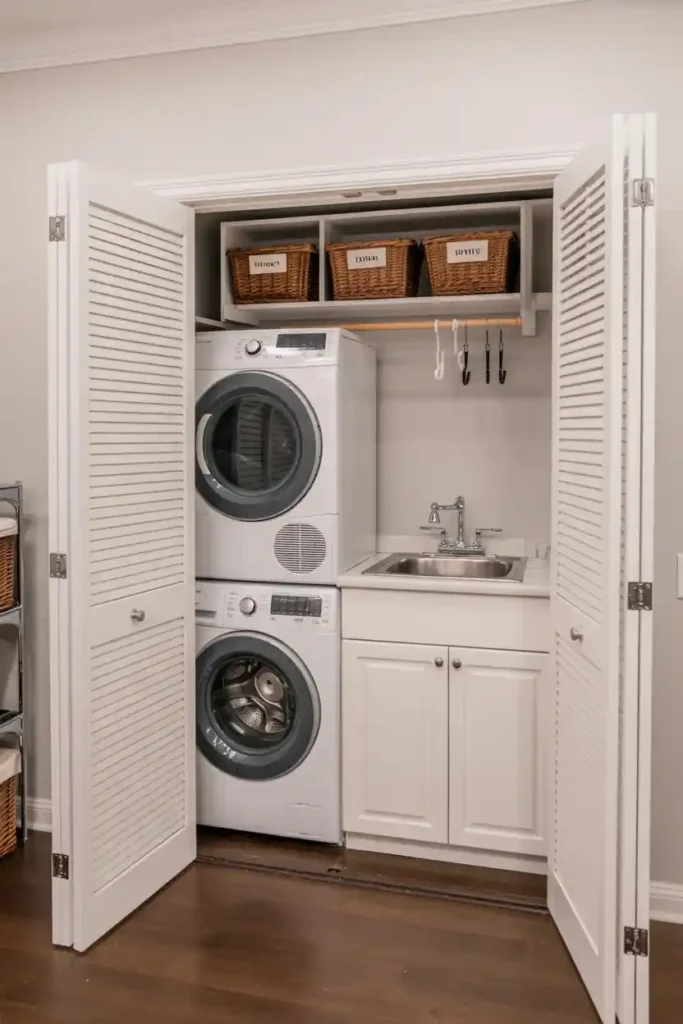 Built-In Sink in Laundry Closet with Bifold Doors
