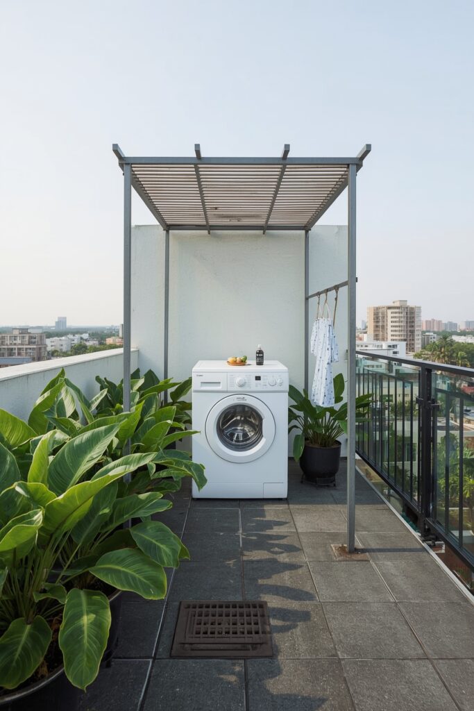 Rooftop Laundry Corner with Drainage Tiles


