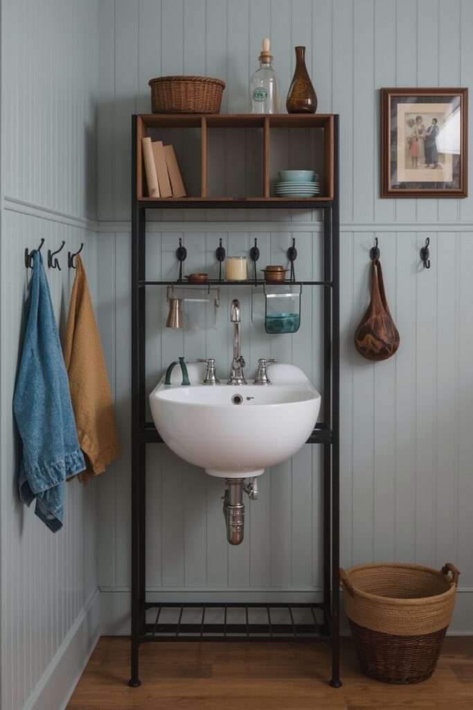 Round Sink Bowl in Vertical Utility Rack
