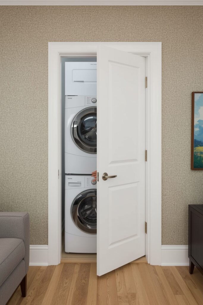 Hidden Closet Behind Framed Wall Panel
