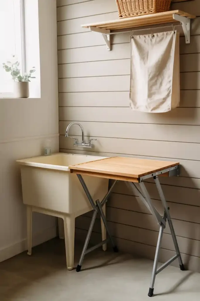 Utility Sink with Fold-Down Drying Table
