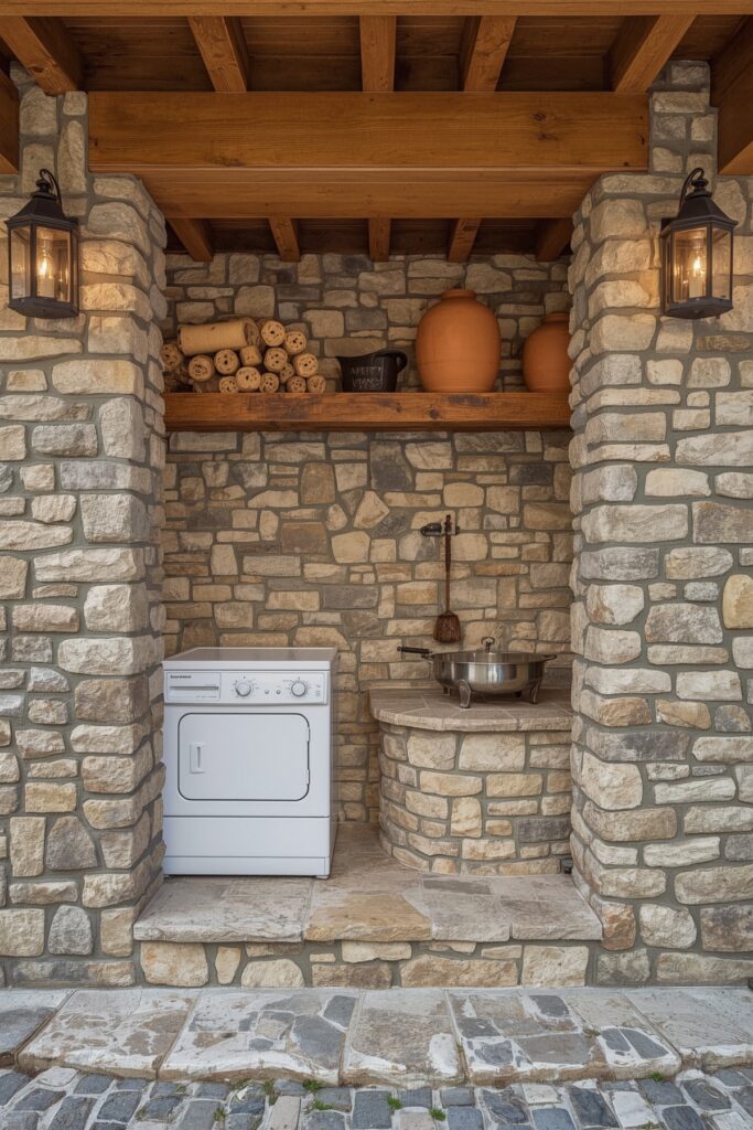 Masonry-Enclosed Washer for Rustic Charm



