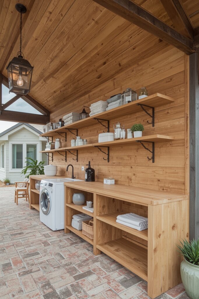 Covered Patio Laundry Bar with Shelves


