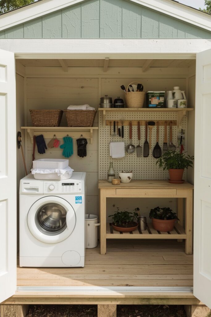 Dual-Purpose Garden Shed with Laundry Wall


