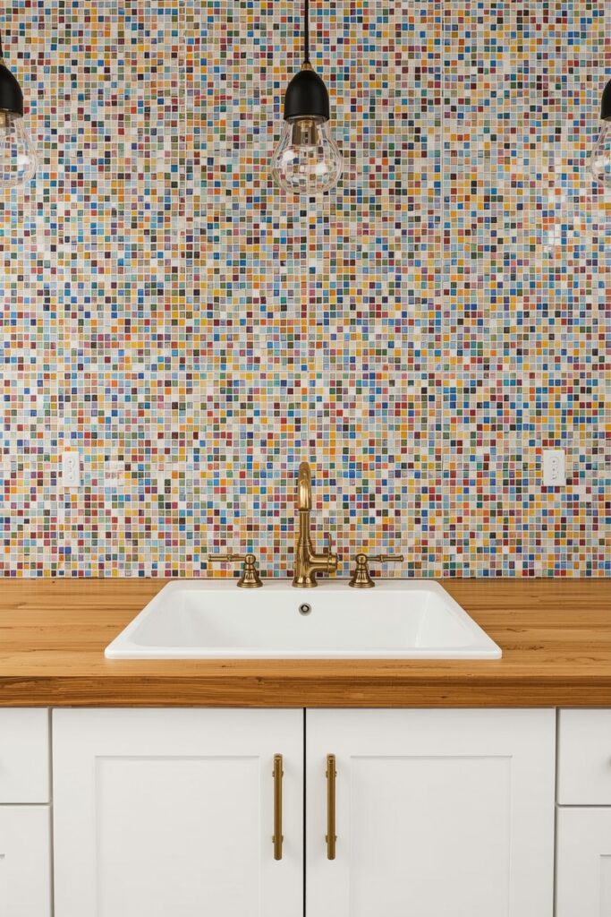 Sink Station with Mosaic Tile Backsplash

