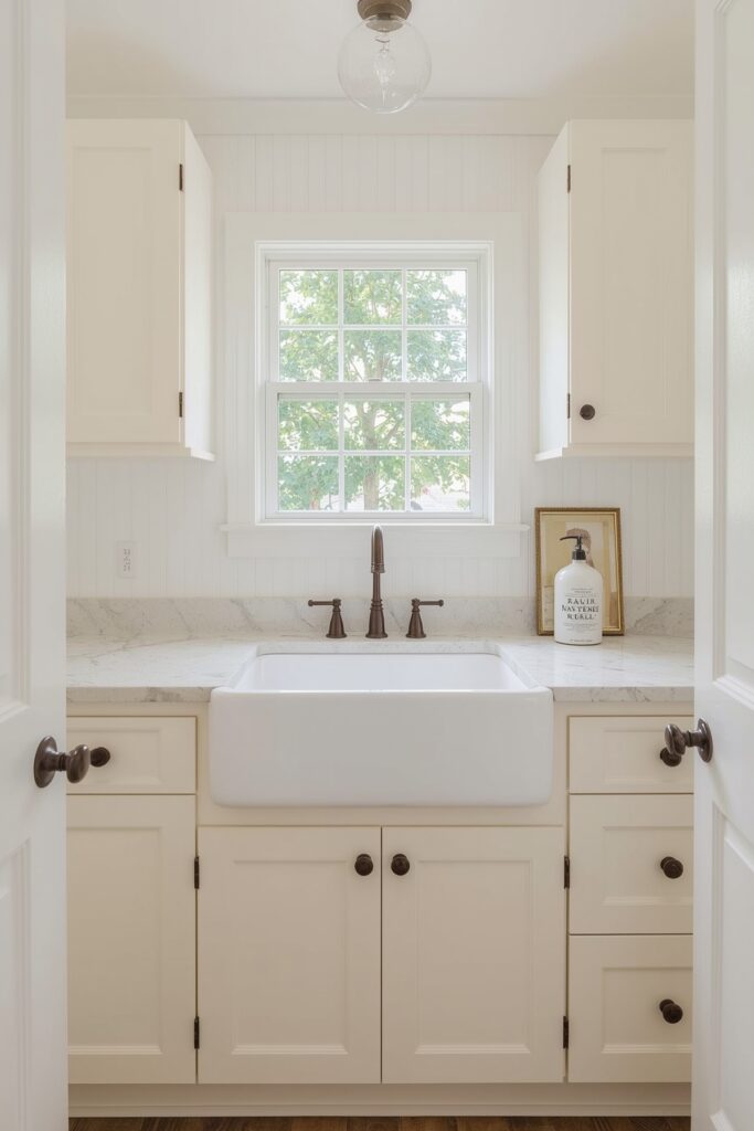 Apron-Front Sink with Beadboard Backsplash
