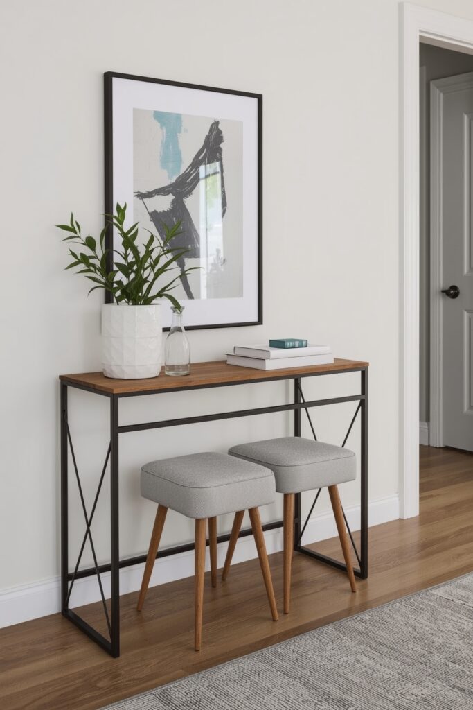 Nesting Stools Under Console Table