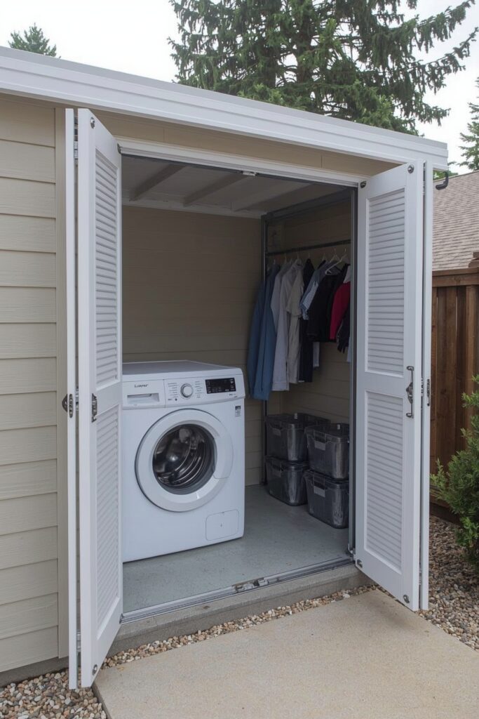 Weatherproof Laundry Shed with Sliding Doors


