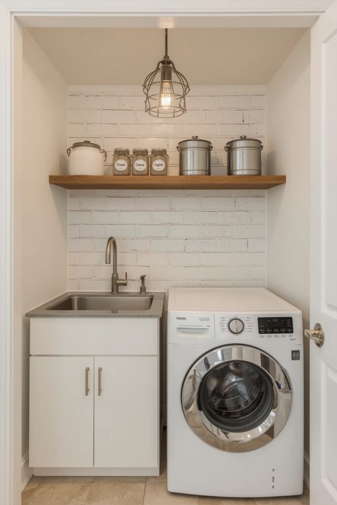 Whitewashed Brick Backsplash
