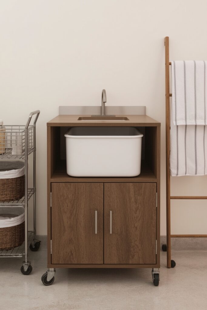 Sunken Sink Inside Rolling Cabinet
