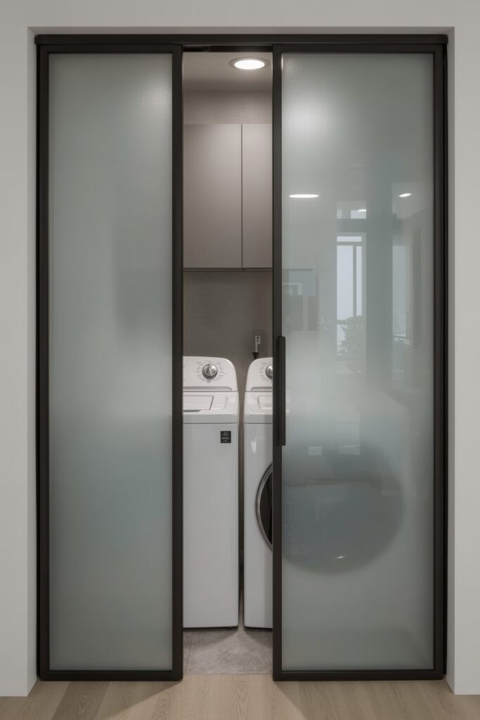 Washer-Dryer Closet with Frosted Glass Doors