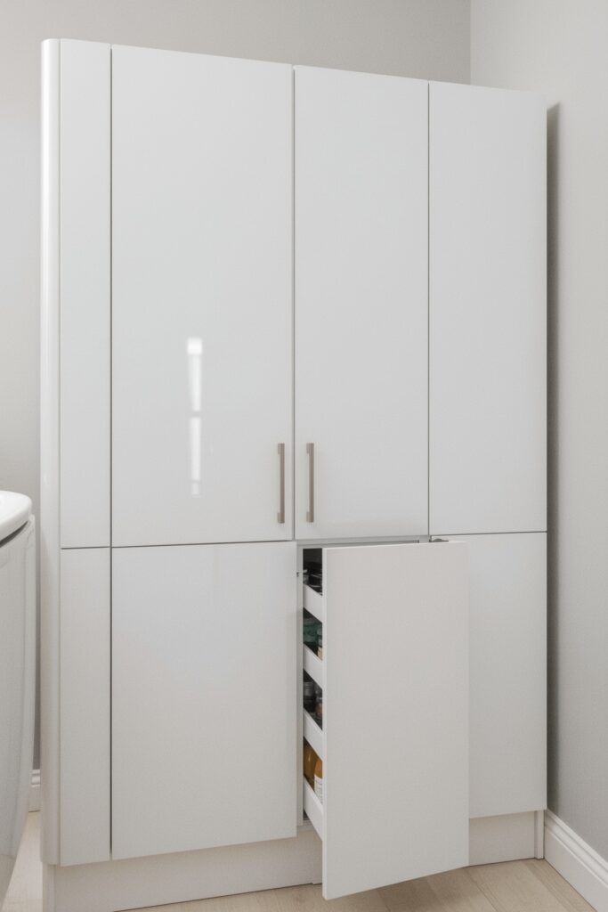 Glossy Sink Cabinet with Tall Vertical Doors

