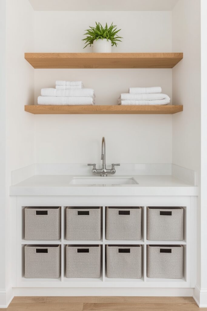 Under-Shelf Sink with Laundry Sorting Cubes

