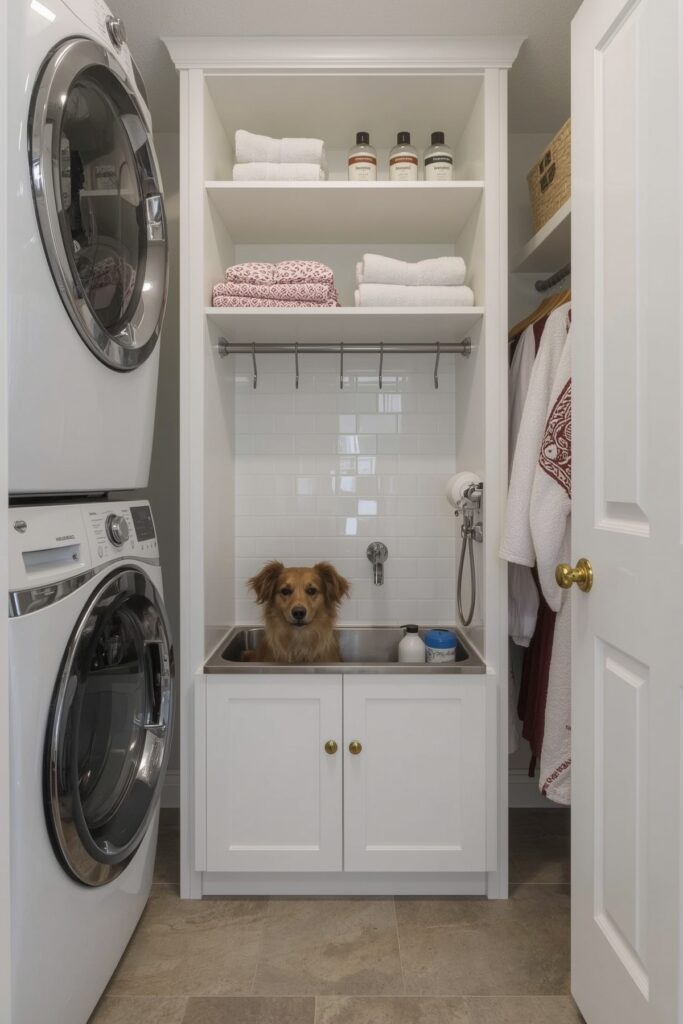 Laundry Closet with Built-In Dog Wash Station