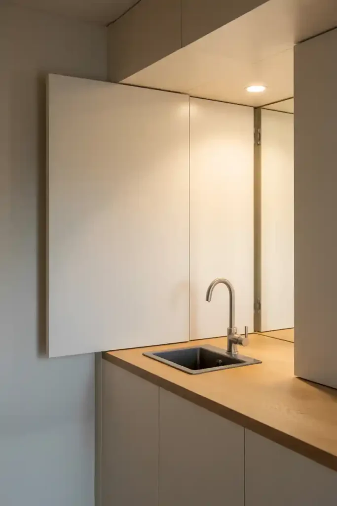 Hidden Sink Behind Folding Panel Wall
