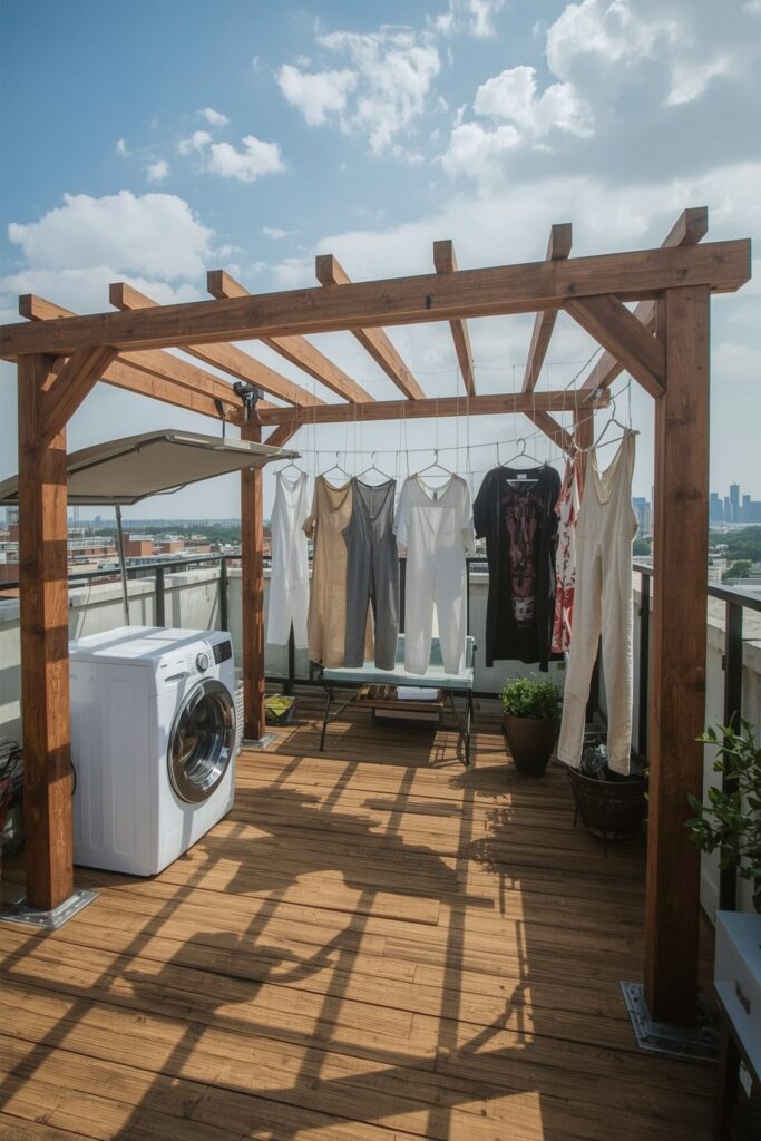 Rooftop Pergola with Hanging Drying Rods


