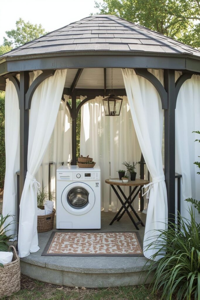 Laundry Station Under Gazebo with Curtains


