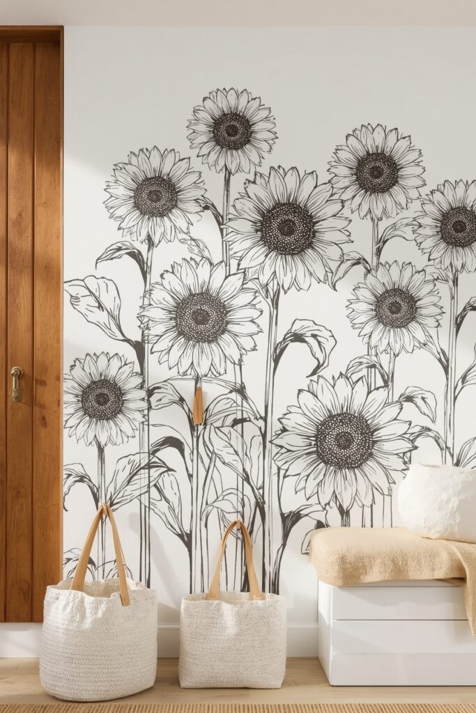 Sunflower Sketched Accent Wall


