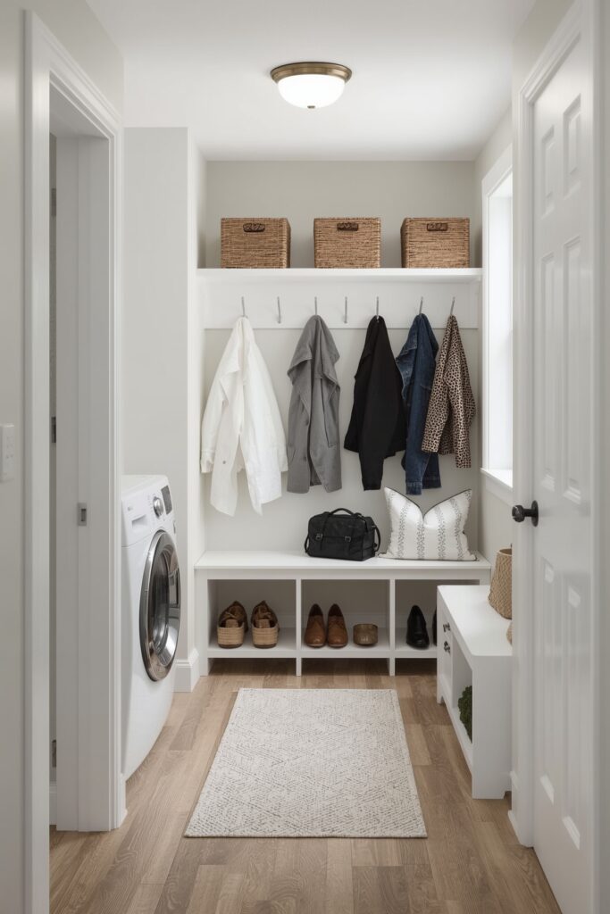 Double-Duty Hallway Laundry with Mudroom Features
