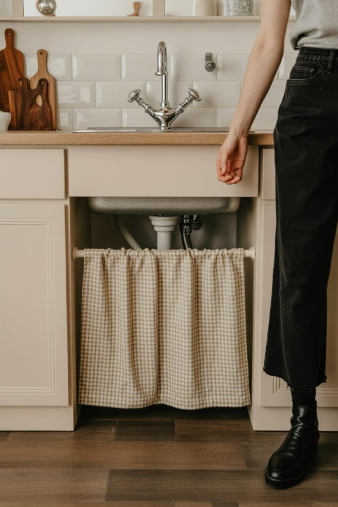 Hang Mini Curtain to Conceal Plumbing Lines
