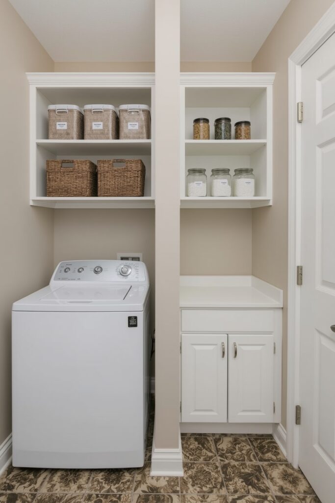 Half Wall Divider with Open Shelves


