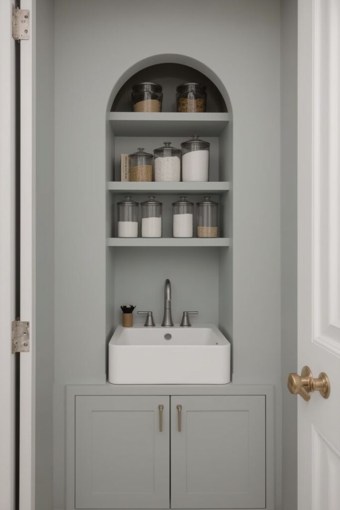 Wall Niche Sink in Built-In Utility Alcove

