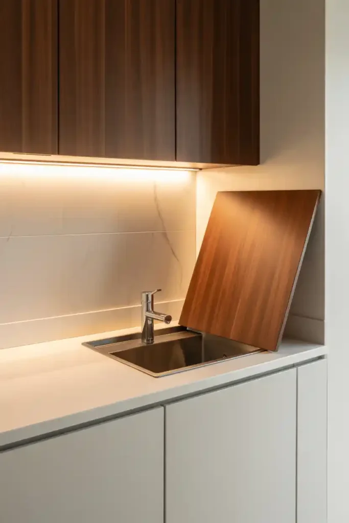 Hidden Sink with Decorative Sliding Cover
