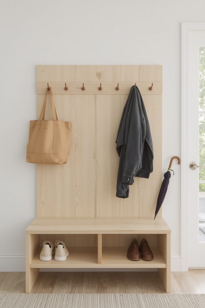 Peg Wall with Fold-Down Seat