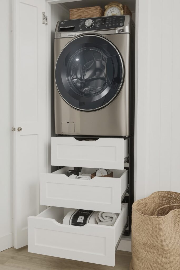 Stackable Washer Setup with Storage Drawers




