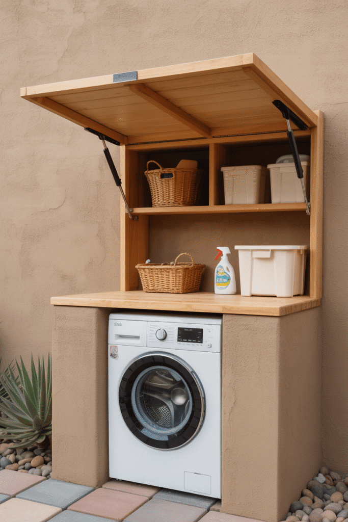 Wash Station with Fold-Down Wooden Door


