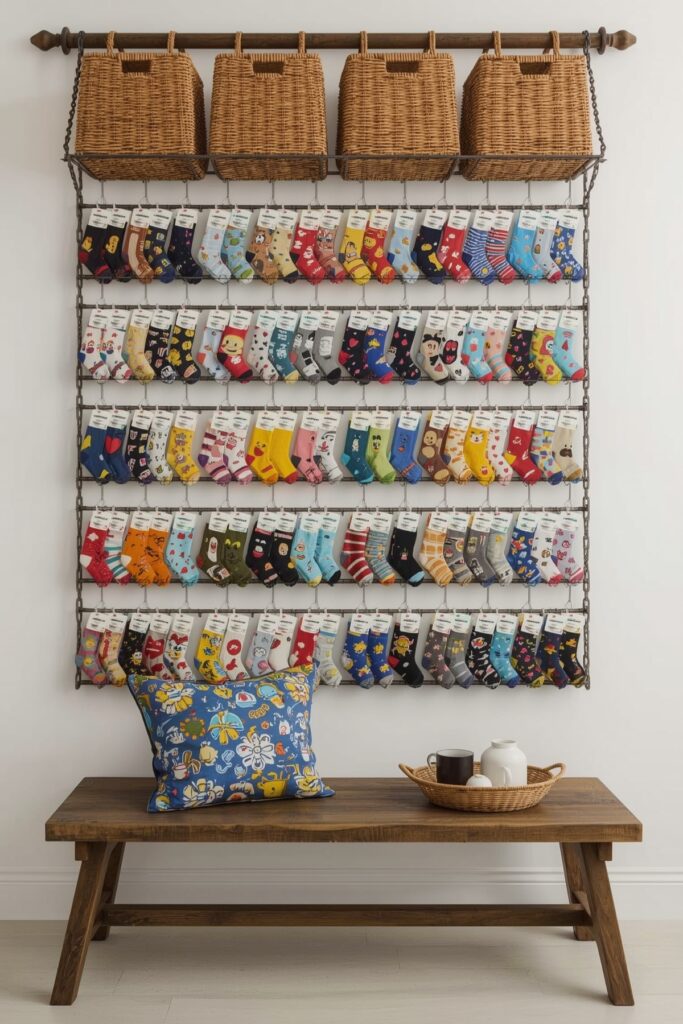 Hanging Sock Rows Cartoon


