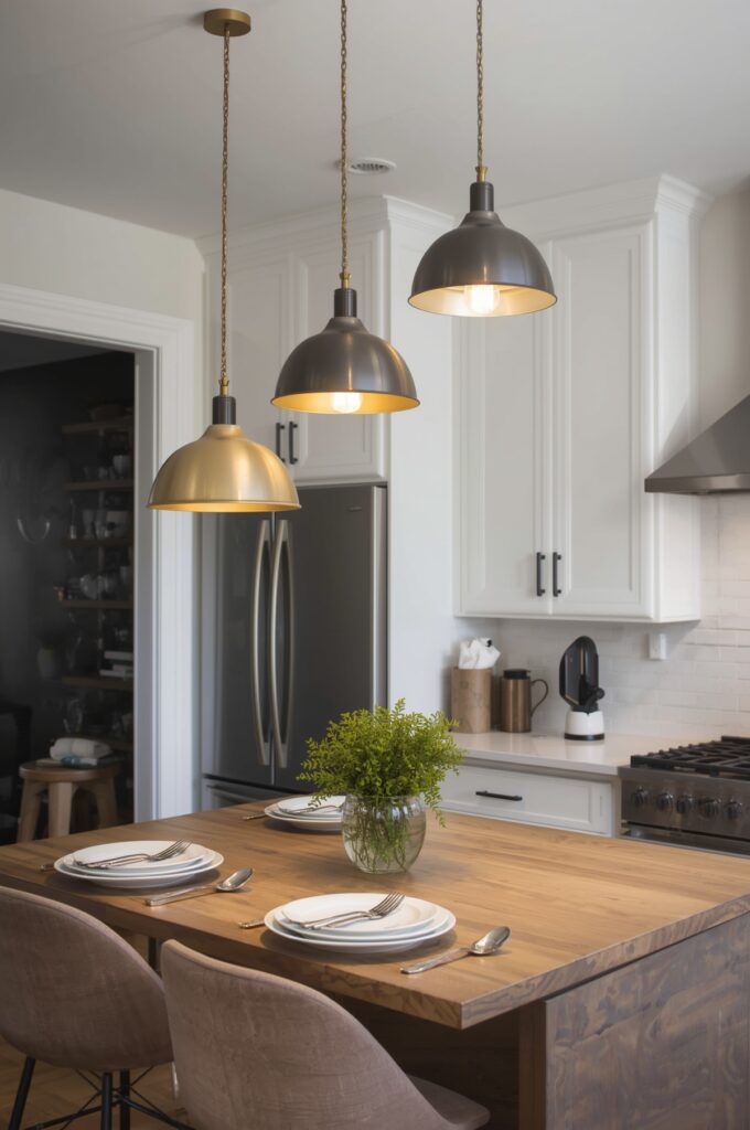 Layered Pendant Lighting Over the Counter
