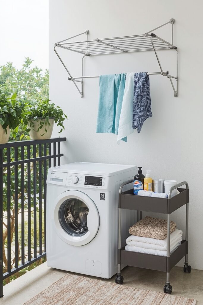 Balcony Laundry Nook with Foldable Drying Rack



